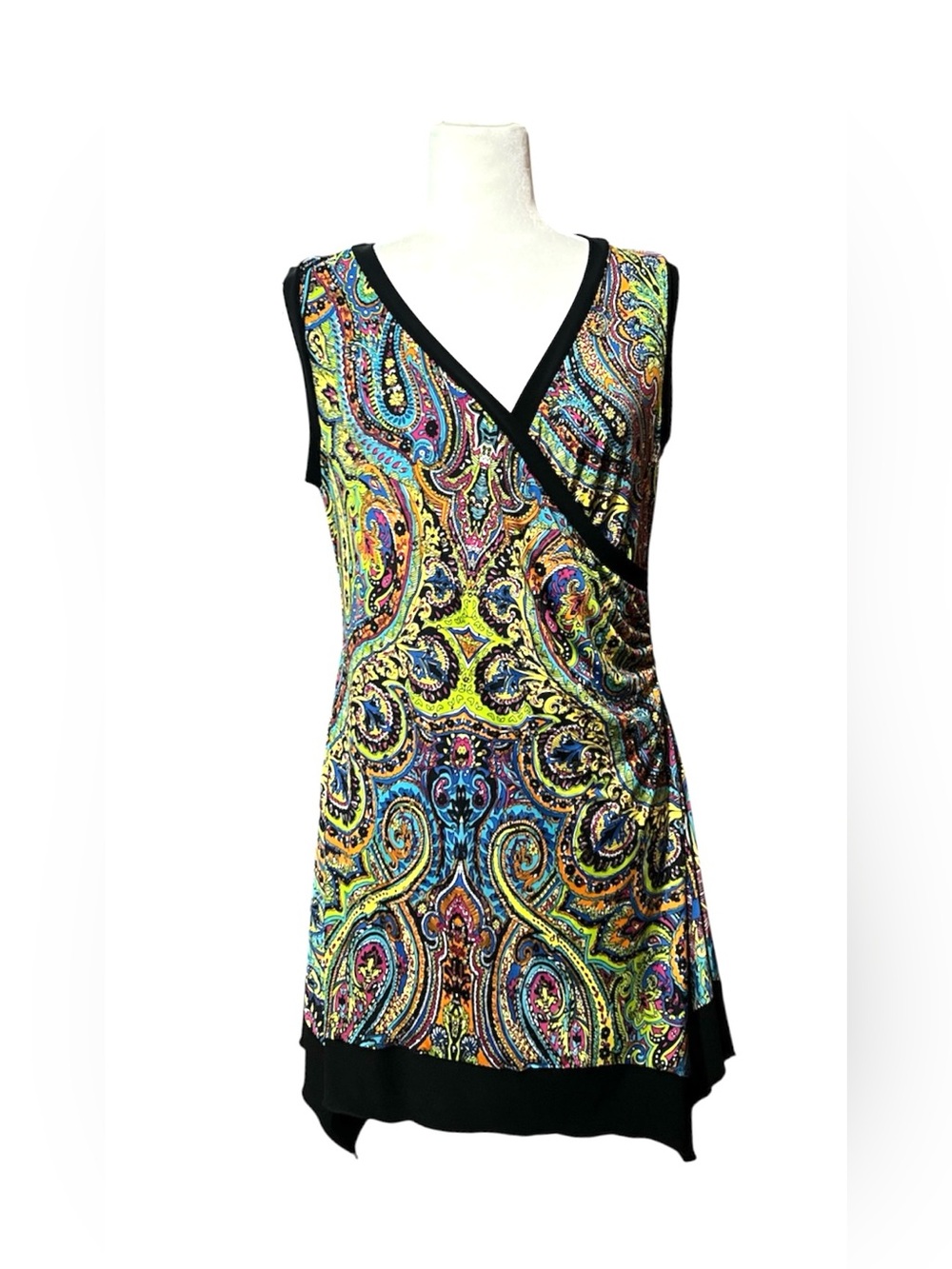 JOSEPH RIBKOFF LDS Paisley Sequins Lagenlook Tunic Sleeveless V-neck